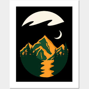 forest and hills retro style Posters and Art